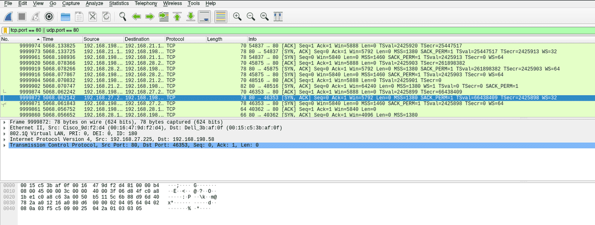 Port 80 filter on Wireshark